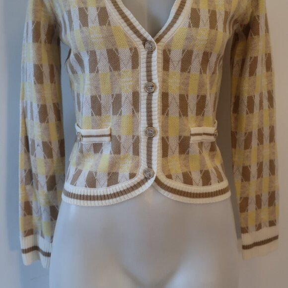 NWT Womens Heartloom Ivory Yellow Light Brown V-Neck Lilah Cardigan Sweater XS - Picture 7 of 10